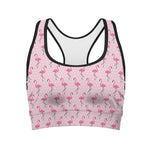 Pink Polka Dot Flamingo Pattern Print Women's Sports Bra
