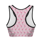 Pink Polka Dot Flamingo Pattern Print Women's Sports Bra