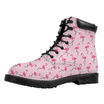 Pink Polka Dot Flamingo Pattern Print Work Boots