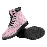 Pink Polka Dot Flamingo Pattern Print Work Boots