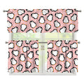 Pink Polka Dot Penguin Pattern Print 3 Piece Kitchen Curtains