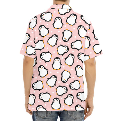 Pink Polka Dot Penguin Pattern Print Aloha Shirt
