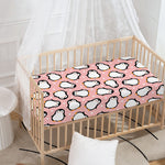 Pink Polka Dot Penguin Pattern Print Baby Crib Sheet