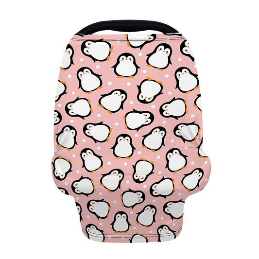 Pink Polka Dot Penguin Pattern Print Baby Seat Cover