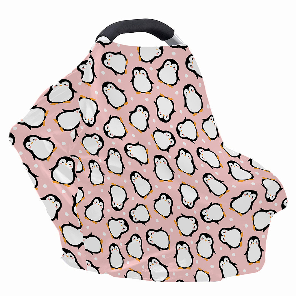 Pink Polka Dot Penguin Pattern Print Baby Seat Cover