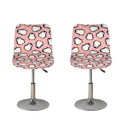 Pink Polka Dot Penguin Pattern Print Bar Stool Covers