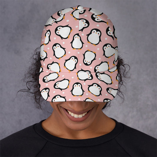 Pink Polka Dot Penguin Pattern Print Baseball Cap