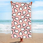 Pink Polka Dot Penguin Pattern Print Beach Towel