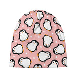 Pink Polka Dot Penguin Pattern Print Beanie