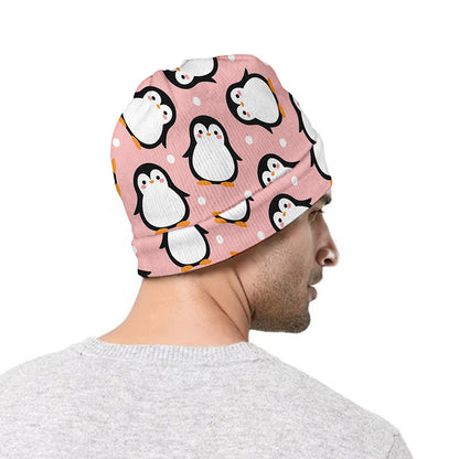 Pink Polka Dot Penguin Pattern Print Beanie