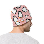 Pink Polka Dot Penguin Pattern Print Beanie
