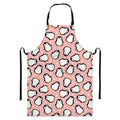 Pink Polka Dot Penguin Pattern Print Bib Apron With Pocket