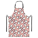 Pink Polka Dot Penguin Pattern Print Bib Apron With Pocket