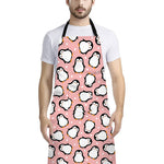 Pink Polka Dot Penguin Pattern Print Bib Apron With Pocket