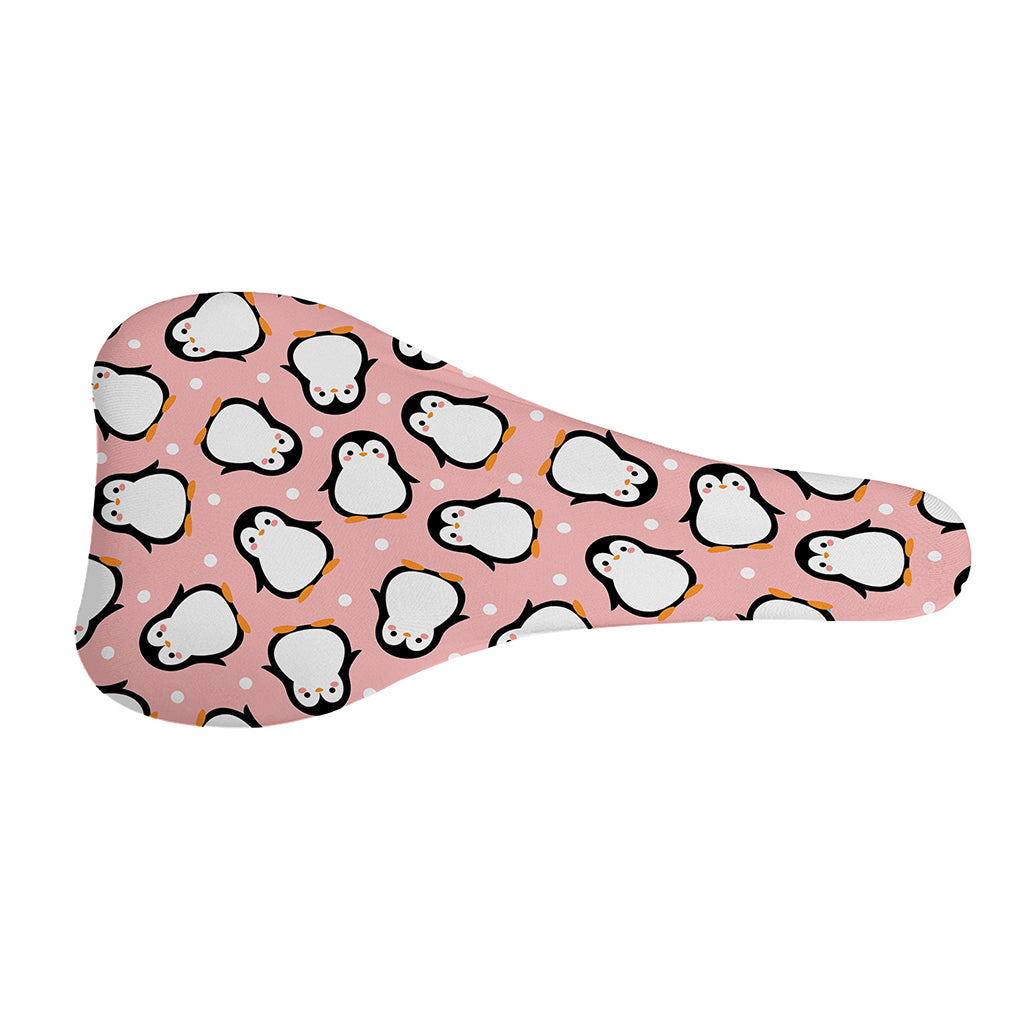 Pink Polka Dot Penguin Pattern Print Bicycle Seat Cover