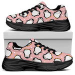 Pink Polka Dot Penguin Pattern Print Black Chunky Shoes