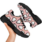 Pink Polka Dot Penguin Pattern Print Black Chunky Shoes