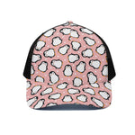 Pink Polka Dot Penguin Pattern Print Black Mesh Trucker Cap