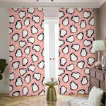 Pink Polka Dot Penguin Pattern Print Blackout Pencil Pleat Curtains