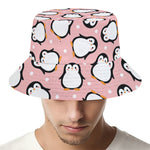Pink Polka Dot Penguin Pattern Print Bucket Hat