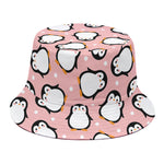 Pink Polka Dot Penguin Pattern Print Bucket Hat