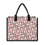 Pink Polka Dot Penguin Pattern Print Canvas Tote Bag