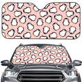 Pink Polka Dot Penguin Pattern Print Car Windshield Sun Shade