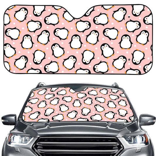 Pink Polka Dot Penguin Pattern Print Car Windshield Sun Shade