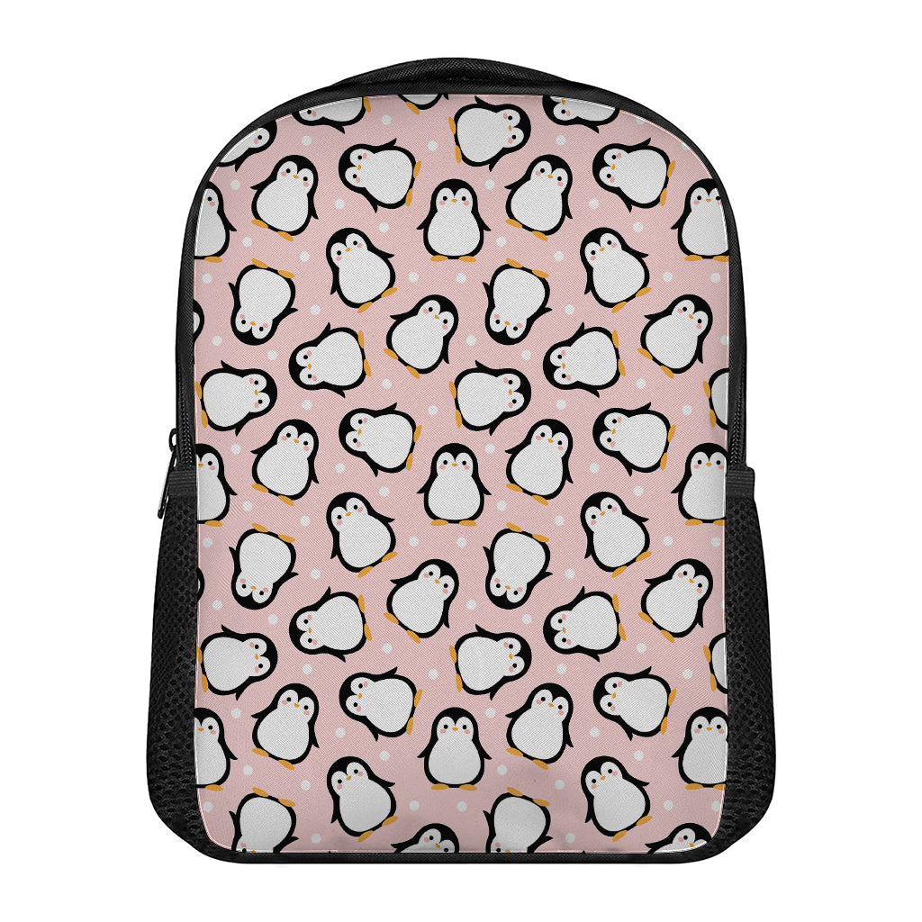Pink Polka Dot Penguin Pattern Print Casual Backpack