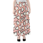 Pink Polka Dot Penguin Pattern Print Chiffon Maxi Skirt