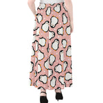 Pink Polka Dot Penguin Pattern Print Chiffon Maxi Skirt
