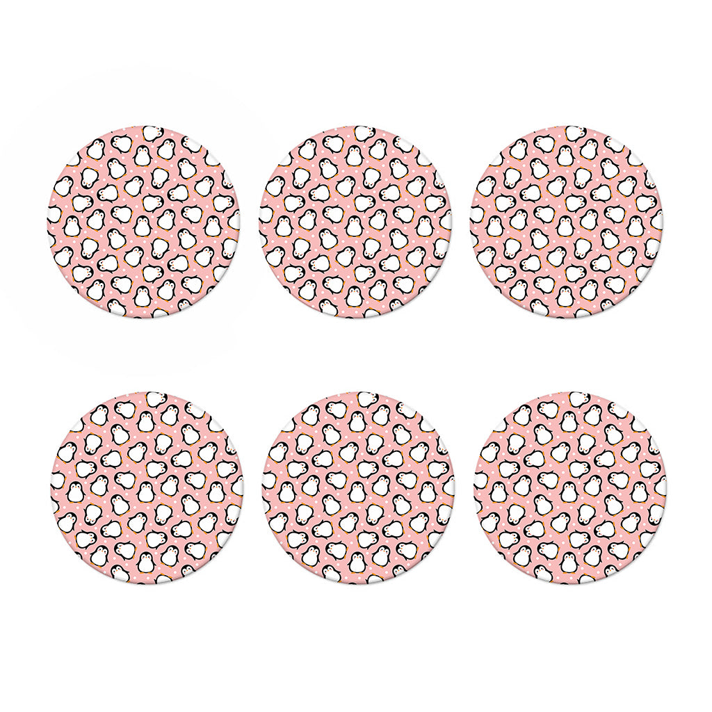 Pink Polka Dot Penguin Pattern Print Coaster Set
