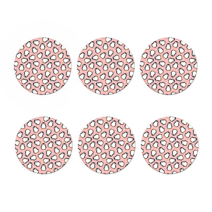 Pink Polka Dot Penguin Pattern Print Coaster Set