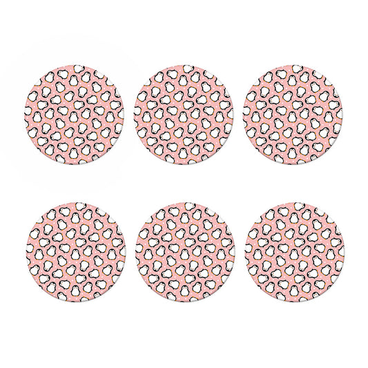 Pink Polka Dot Penguin Pattern Print Coaster Set