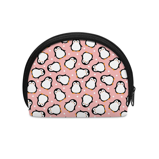 Pink Polka Dot Penguin Pattern Print Coin Purse