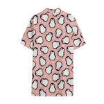 Pink Polka Dot Penguin Pattern Print Cotton Hawaiian Shirt