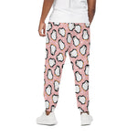Pink Polka Dot Penguin Pattern Print Cotton Pants