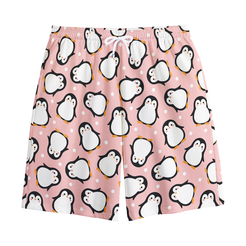 Pink Polka Dot Penguin Pattern Print Cotton Shorts