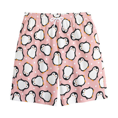 Pink Polka Dot Penguin Pattern Print Cotton Shorts