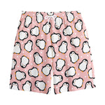 Pink Polka Dot Penguin Pattern Print Cotton Shorts
