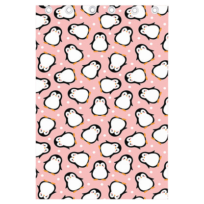 Pink Polka Dot Penguin Pattern Print Curtain