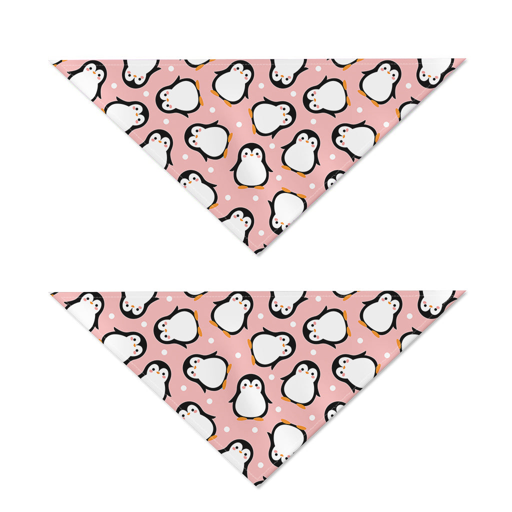 Pink Polka Dot Penguin Pattern Print Dog Bandana