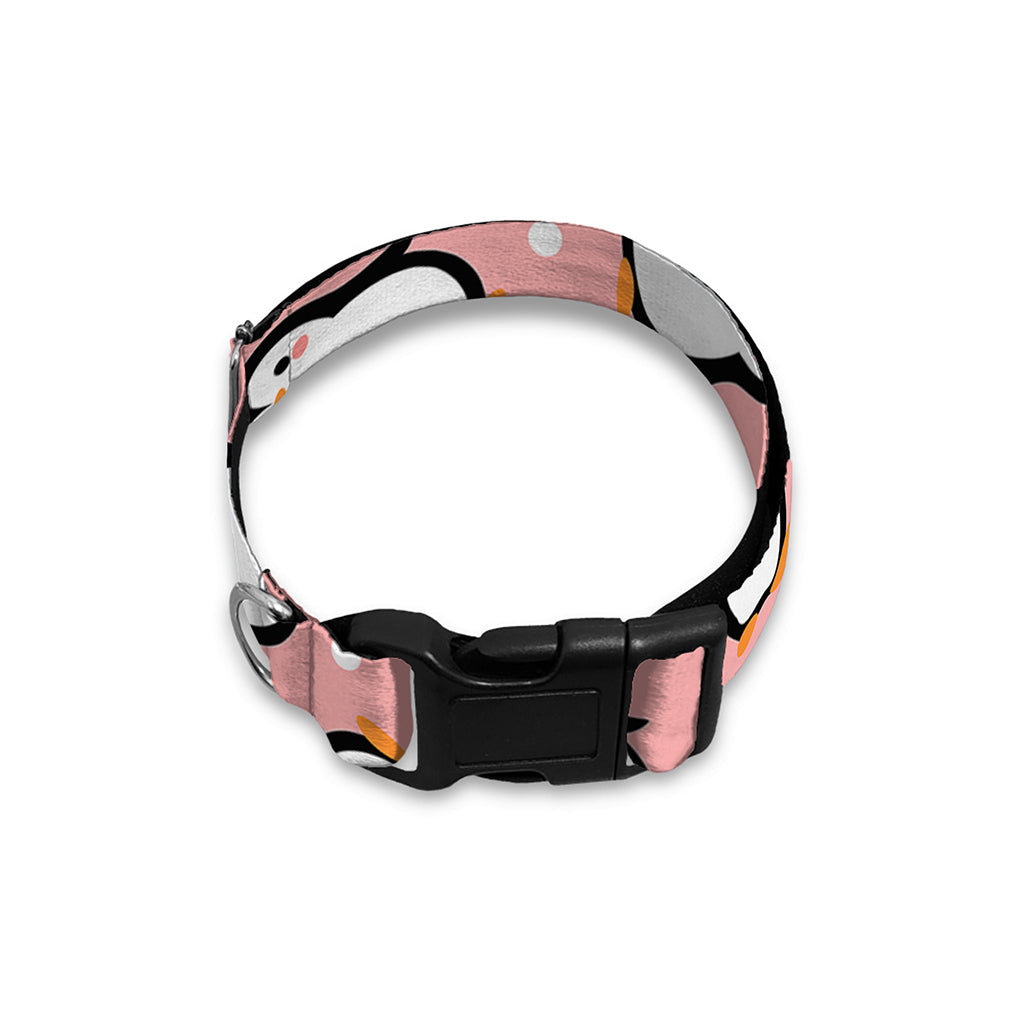 Pink Polka Dot Penguin Pattern Print Dog Collar