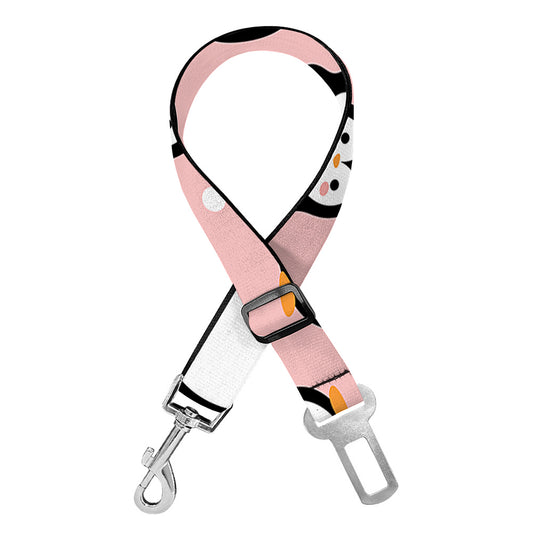 Pink Polka Dot Penguin Pattern Print Dog Seat Belt