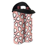 Pink Polka Dot Penguin Pattern Print Double Neoprene Wine Tote