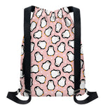 Pink Polka Dot Penguin Pattern Print Drawstring Backpack