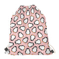 Pink Polka Dot Penguin Pattern Print Drawstring Bag