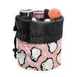 Pink Polka Dot Penguin Pattern Print Drawstring Makeup Bag