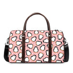 Pink Polka Dot Penguin Pattern Print Duffle Bag