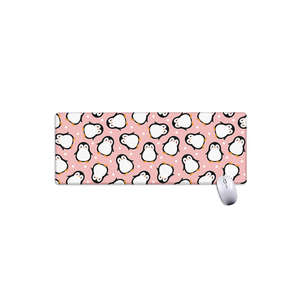 Pink Polka Dot Penguin Pattern Print Extended Mouse Pad